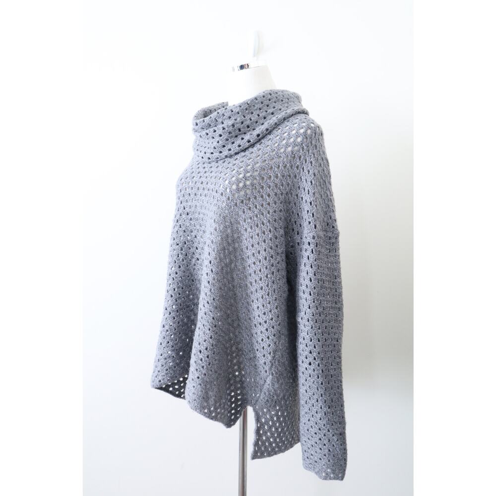 James Perse Size 4 / XL Marina Cowl Neck Sweater Gray Open Knit Wool Blend - Picture 5 of 12